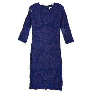 JS COLLECTIONS Women Soutache Textured Ribbon Lace 3/4 Sheer Sleeve Dress XS*